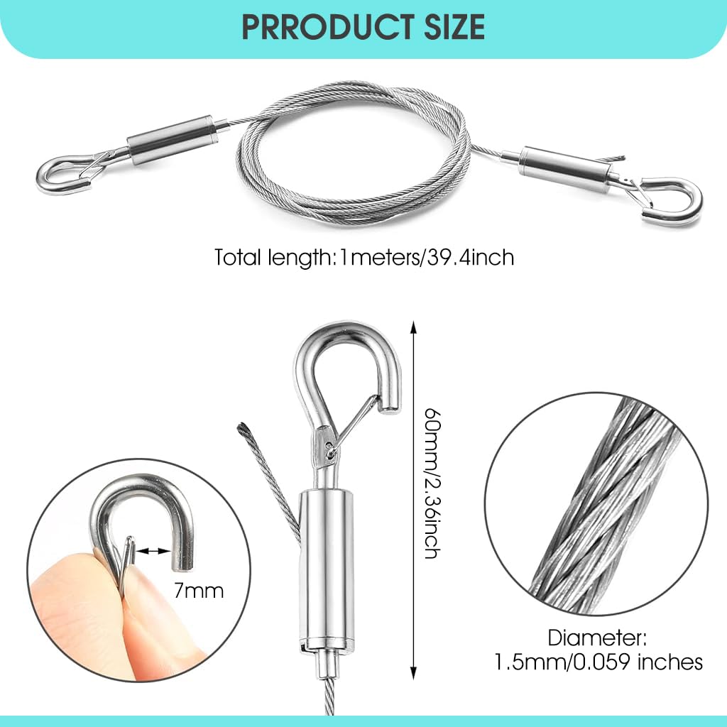 HASTHIP 2Pcs Picture Hanging Hooks with 1m Adjustable Wire Under 50kg — Amazon image 2