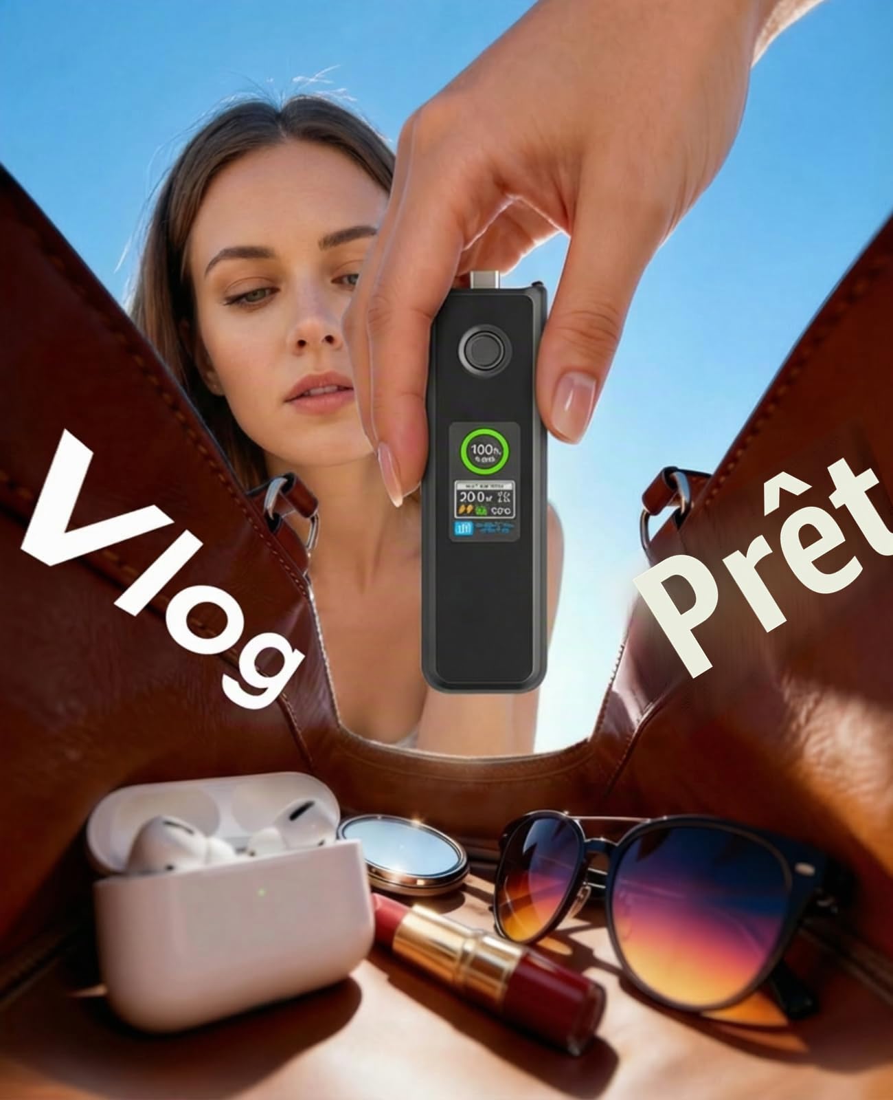 Osmo Pocket 4/3 Poignée de batterie 20 W à charge rapide Compatible avec DJI Pocket 3/Xtra Muse avec écran LCD couleur Vitesse de charge et température de la batterie visible, 5000 mAh