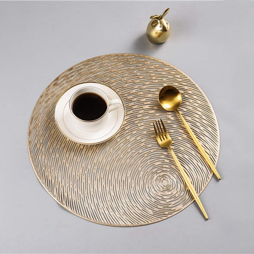 4 pièces 38 cm Rond Cuisine napperon PVC Tables à Manger sous-Verres Ensemble pour Maison hôtel Restaurant café Tasse Pad (Or) (Or)