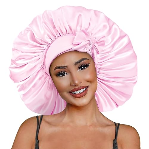 Miniatura 21 de Gorro de satén de seda para dormir el cabello: gorro de noche ajustable para mujer, tamaño gigante, banda ancha cómoda para trenzas de cabello largo