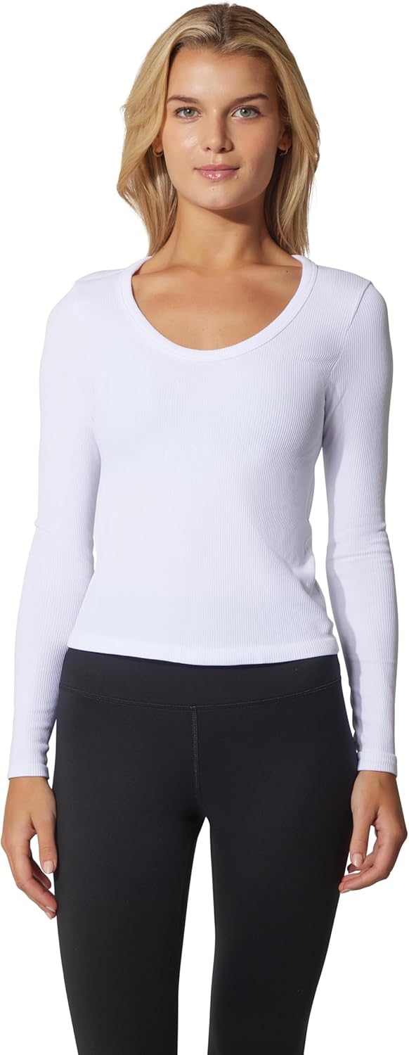 90 Degree By Reflex Womens 3 Pack Ribbed Seamless Crew Neck, Scoop Neck and Sqaure Neck Long Sleeve Top - Image 5