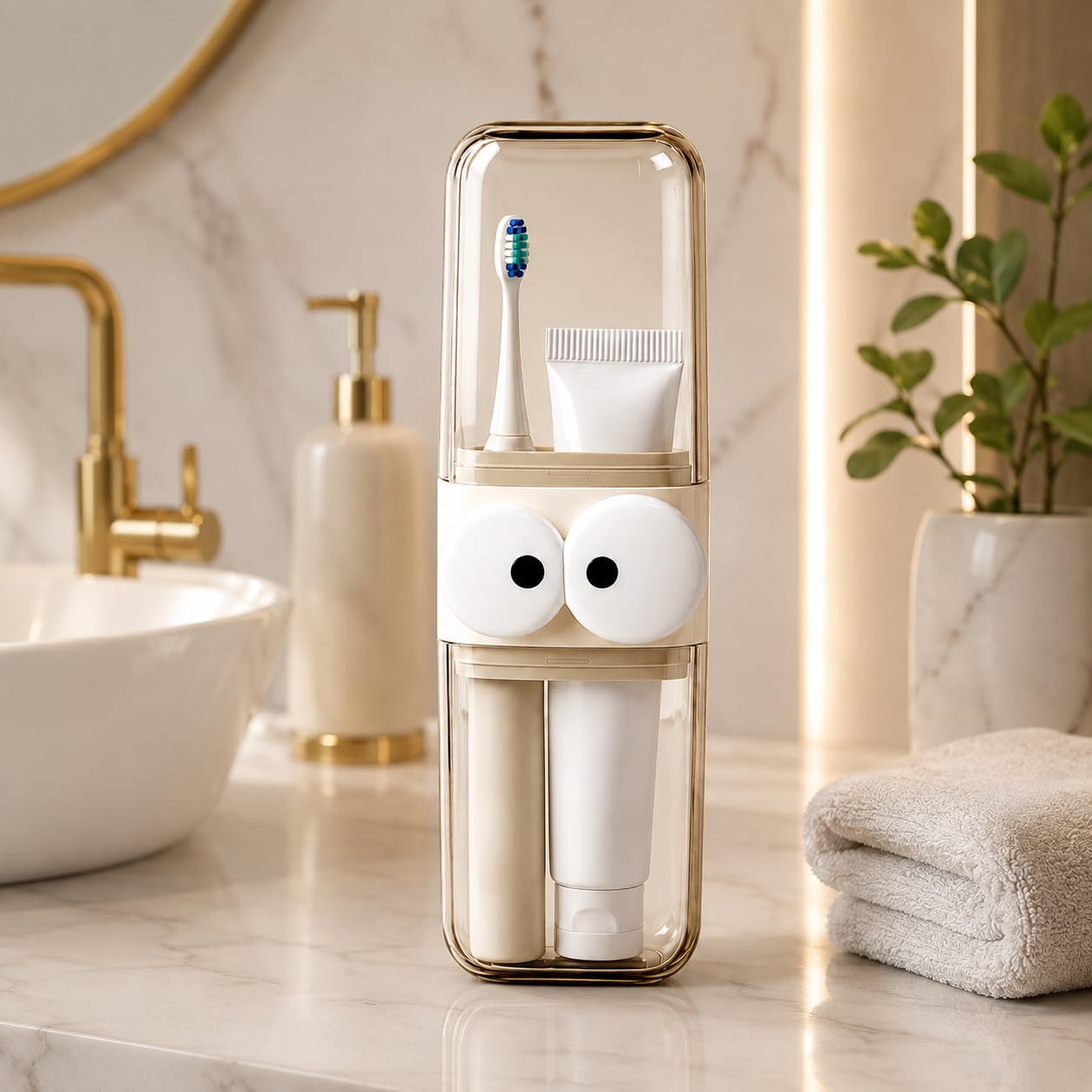 Creations Rinse Cup Storage Box | Trendy Toothbrush Case for Travel, Business Trips & Camping | Portable Toothbrush Holder for Hotel & Home | Light Coffee-image-13