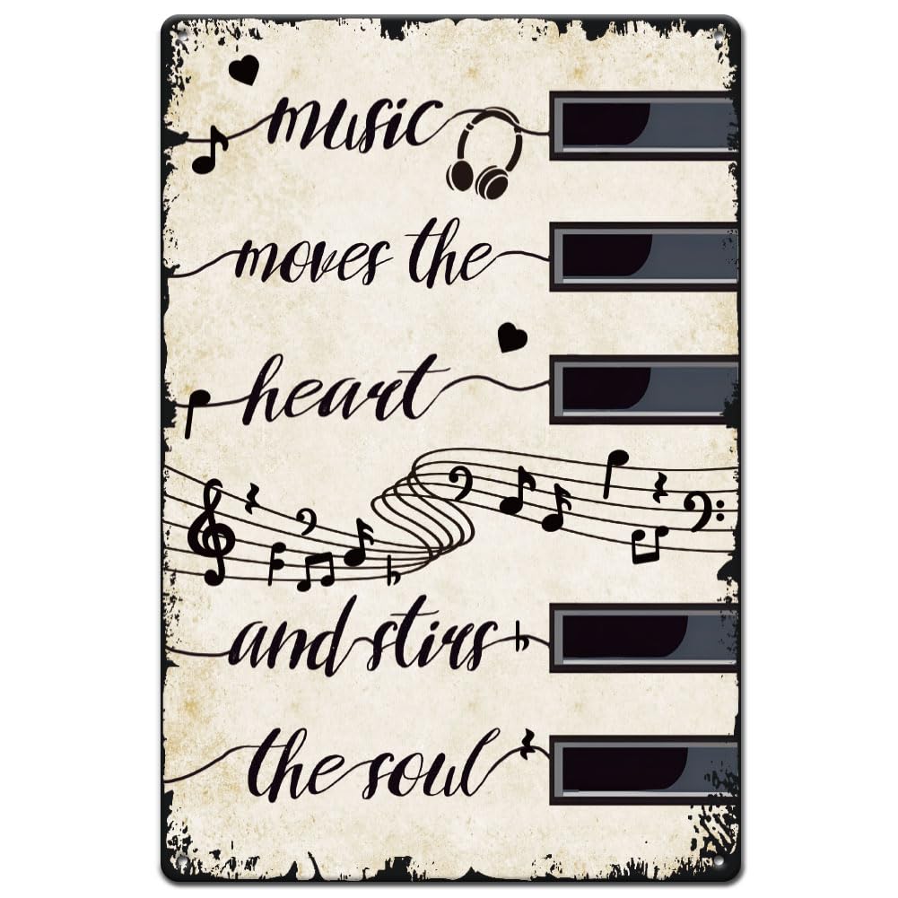 SUPERDANT Black and White Piano Keys Metal Tin Sign Retro Cocktail Music Moves the Heart Metal Poster Wall Art Plaque Decor Rectangle Signs for Music Room Bars Restaurants Cafe Pubs Wall Art