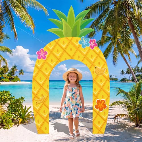 Image of Funrous Pineapple Door Banner Under The Sea Party Decor Yellow Cartoon Porch Banner Pineapple Door Sign Set Summer Photo Booth Props Backdrops for Birthday Baby Shower Outdoor Indoor Decorations