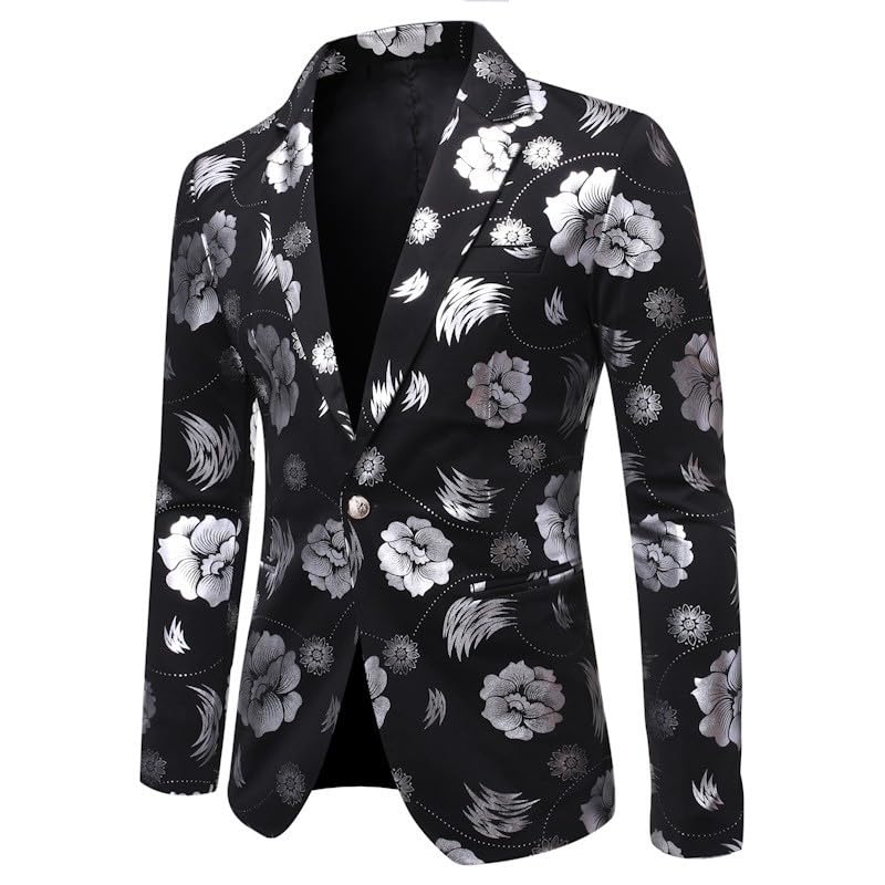 Blazer de Noël à motif floral doré brillant cadeau chic pour homme
