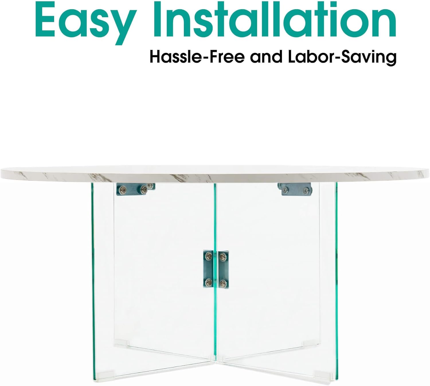 ivinta Round Coffee Table with Glass Leg, Small Center Table with X Shaped Legs for Living Room, Bedroom, Office, COFF-85 (White)