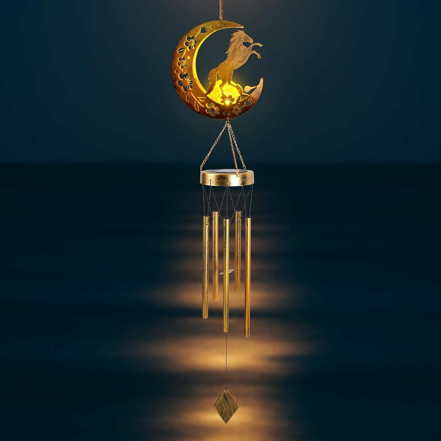 Moon Horsebird Wind Chime Outdoor, Handcrafted Metal Garden Wind Chimes with Horse & Bird Charms, Melodic Wind Bells for Patio Porch Decor, Weatherproof Gift for Equestrian & Nature Lovers