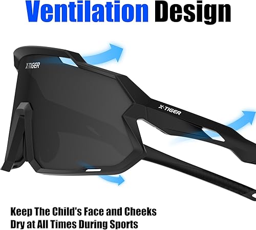 Miniatura 7 de X-TIGER Gafas de sol polarizadas para niños y niñas, lentes de sol de béisbol polarizadas para niños de 8 a 14 años, UV400, gafas de ciclismo