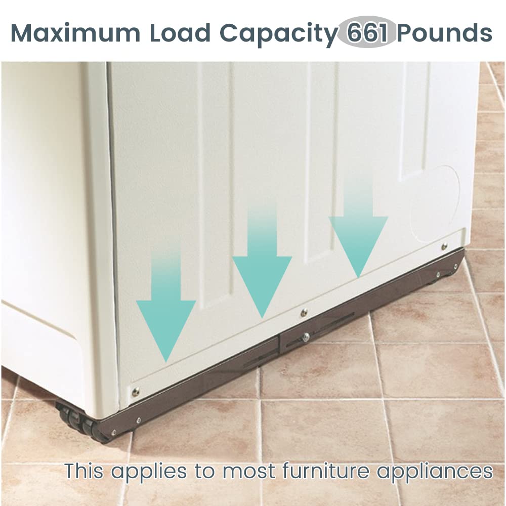 Deslizadores ajustables para electrodomésticos pesados, soporte para refrigerador, lavavajillas, lavadora, secadoras, rodillos móviles con freno y elevador (blanco)