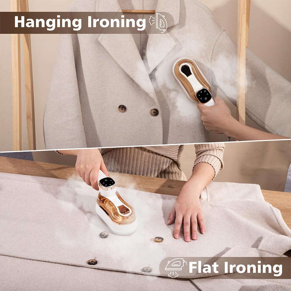 Vaporizador portátil para ropa de viaje de 1200 W, plancha de mano 2 en 1 y vaporizador con visualización LCD, 3 modos de vapor, calor rápido de 20 segundos, mango plegable de 180 °, tanque de 180 ml
