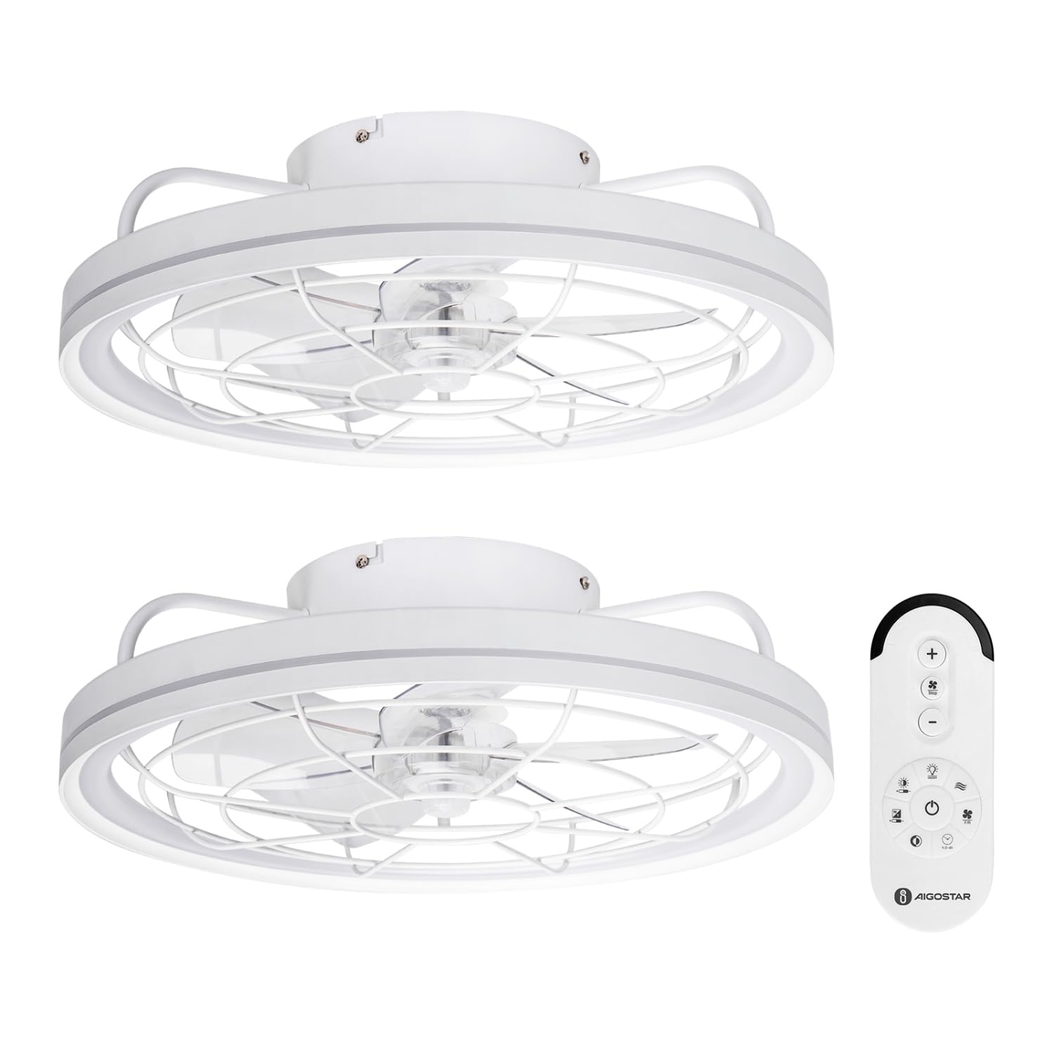 Aigostar Ventilatore da Soffitto con Luce e Telecomando, Confezione da 2 | Lampadario Ventola Soffitto, 60W, 4400LM, 2700K-6500K Dimmerabile, Timer, DC Motore Silenzioso, 5 Pale, φ48cm, Bianco