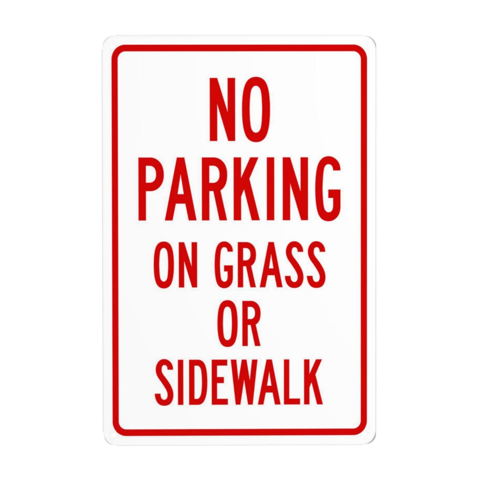 SMAZDFXX No Parking On Grass Or Sidewalk Parking Metal Warning Signs, Cautions Security Tin Sign, Safety Posted Signs for Street Business Wall Decor 8"x12"