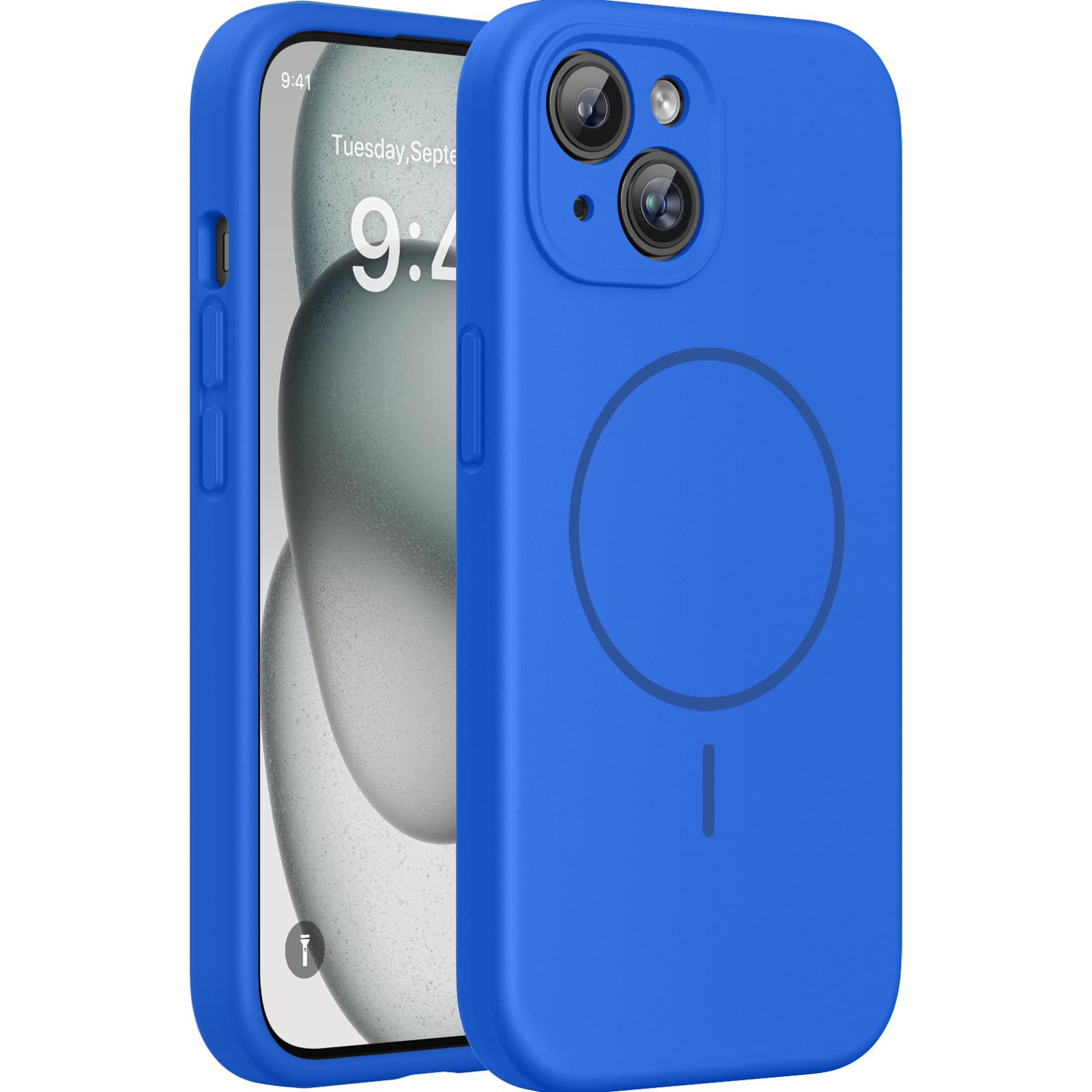 Miracase Silicone &amp; Magnetic for iPhone 15 Case, Mediterranean Blue