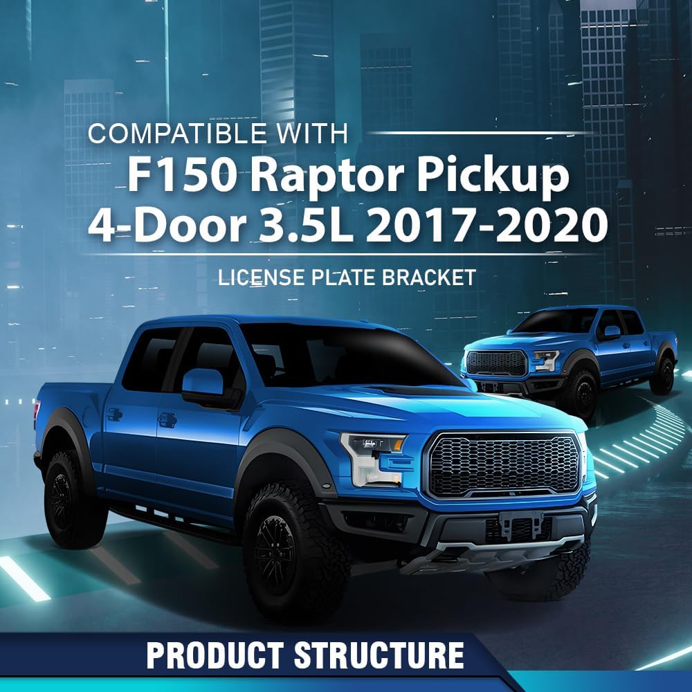 PIT66 Front License Plate Bracket Frame Tag Holder Compatible with Ford F150 Raptor Pickup 4-Door 3.5L 2017-2020 FO1068199, HL3Z17A385AB Black PP