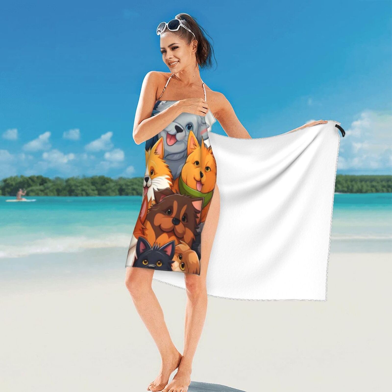 Toalla de playa ligera de microfibra de 31.5 x 63 pulgadas, un montón de lindos perros, toallas de campamento de secado rápido para playa, gimnasio, baño, ducha, natación, dormitorio
