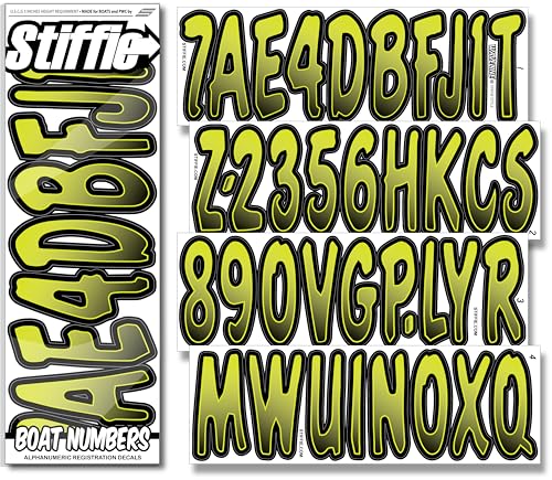 Image of STIFFIE Waveline Electric Lime /Black 3 Inch Alpha Numeric Registration Identification Numbers Letters Stickers Decals for Marine Boats & Personal Watercraft Jet Ski Sea-Doo