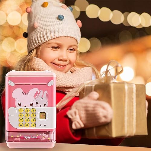 Miniatura 9 de Deejoy Hucha de juguete electrónico mini cajero automático con contraseña personal y simulación de desbloqueo de huellas dactilares, juguete de