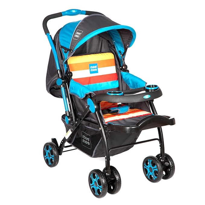 Baby Stroller with Swivel Wheel & Spacious Storage - Comfortable & Safe for 0-3 Years (Blue)