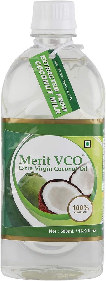 Merit VCO Extra Virgin Coconut Oil - 500 ML | 100% Pure, Edible Grade | For Cooking, Skin & Hair Health, Oil Pulling