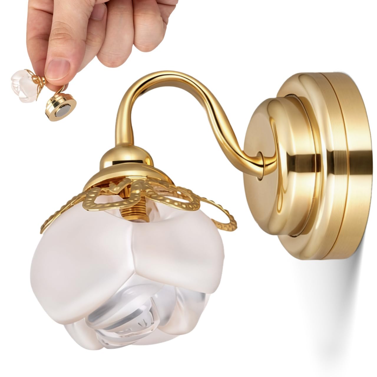 TOYANDONA 1:12 Scale Dollhouse Wall Sconce Light - Battery Operated Flower Shaped Miniature Wall-mounted Lamp with Stable, Golden Mini Lighting Fixture for Doll House Accessories Decoration