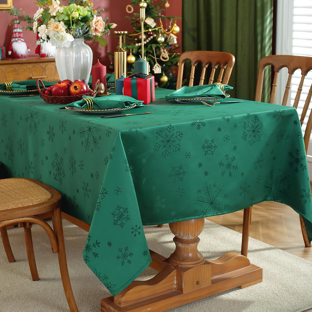 MATIRUG Christmas Table Cloth for Rectangle Tables 52x70 Inch,Spillproof Wrinkle Free Green Snowflake Jacquard Fabric Tablecloth for Xmas Winter Holiday New Year - Image 2