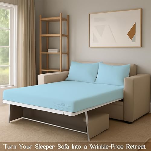 Miniatura 7 de Sleeper Sofa Juego de sábanas de 4 piezas de alta calidad, 100% algodón de 500 hilos, tejido de satén liso y súper suave, sábanas de cama extra