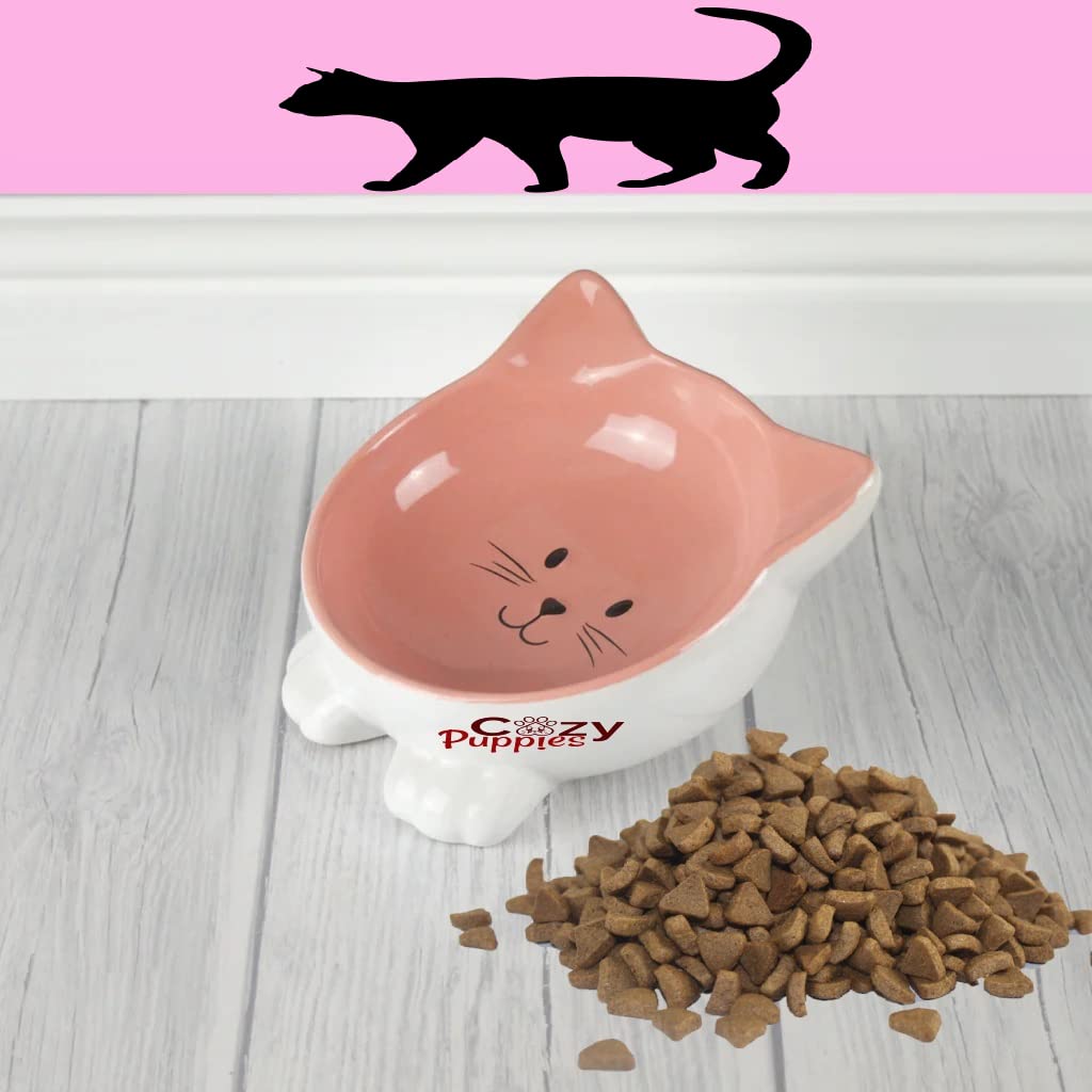 Cozy Puppies Ceramic Cat Bowls Raised Cat Food Bowl 15° Tilted Protect Cats Spine, Stress Free, Prevent Vomiting, Cat Dishes for Food and Water - 1 Piece (Pink) (B0C5TKQ75S) Amazon Price History, Amazon Price Tracker