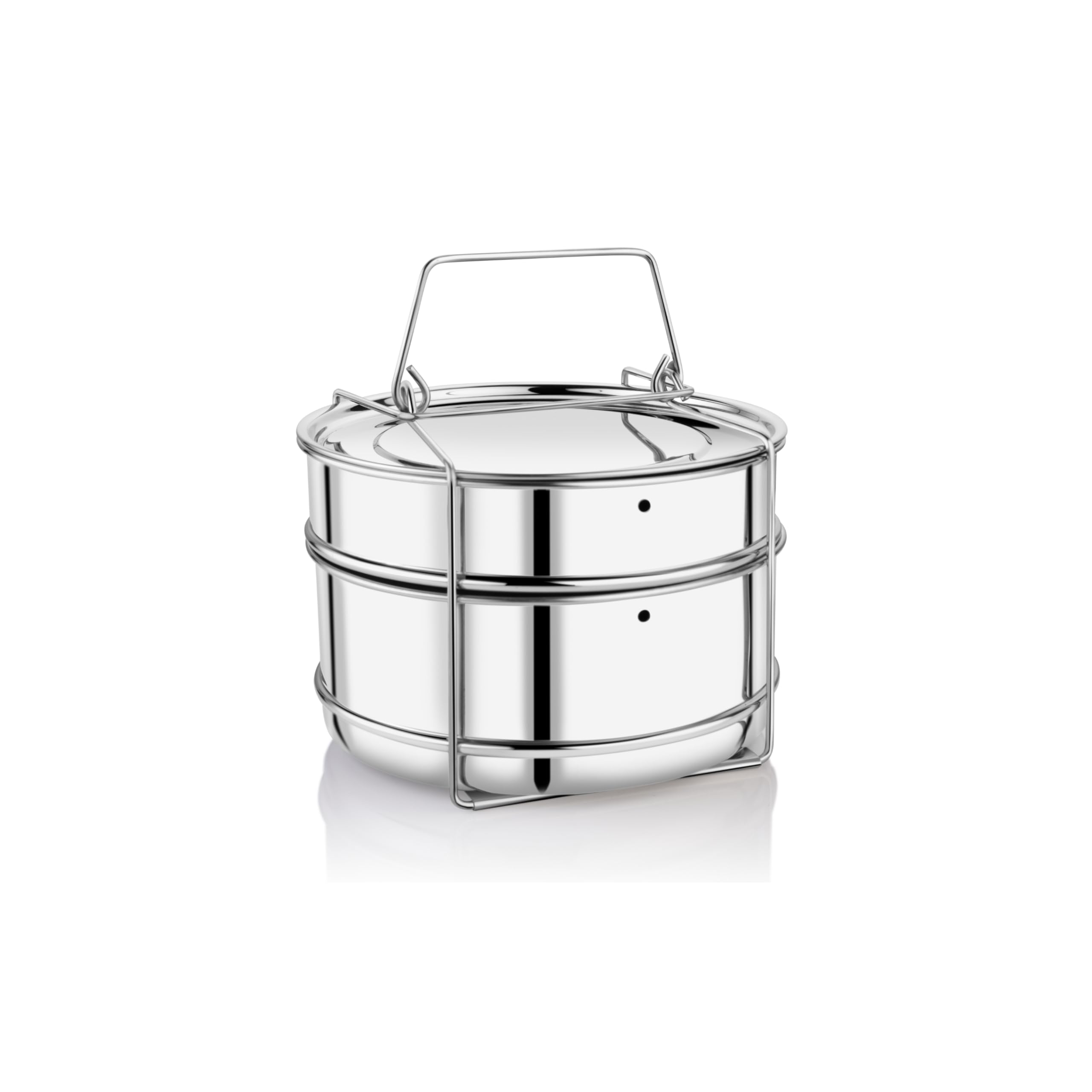 Embassy Stainless Steel Cooker Separator | Suitable for 4 litres Prestige Deluxe Alpha Stainless Steel Outer Lid Pressure Cookers | 2 Containers with Lifter | Dimension - 15x15x10.5 cm