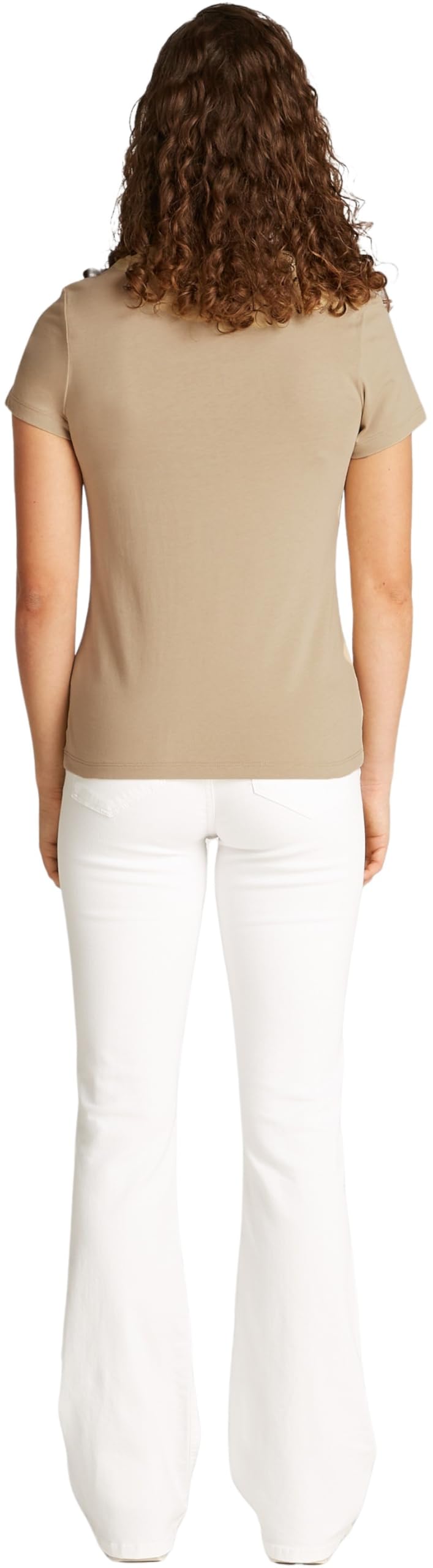 Calvin Klein Damen T-Shirt Kurzarm Logo Neckline Slim Fit, Beige (White Pepper), XXS – Ansicht 2