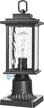 Dusk to Dawn Outdoor Lamp Post Light for Lawn Porch Backyard Passages, Waterproof Aluminum Pier Mount Outdoor Lighting, Black Outside Pole Post Lantern with Pier Mount Base and Clear Glass