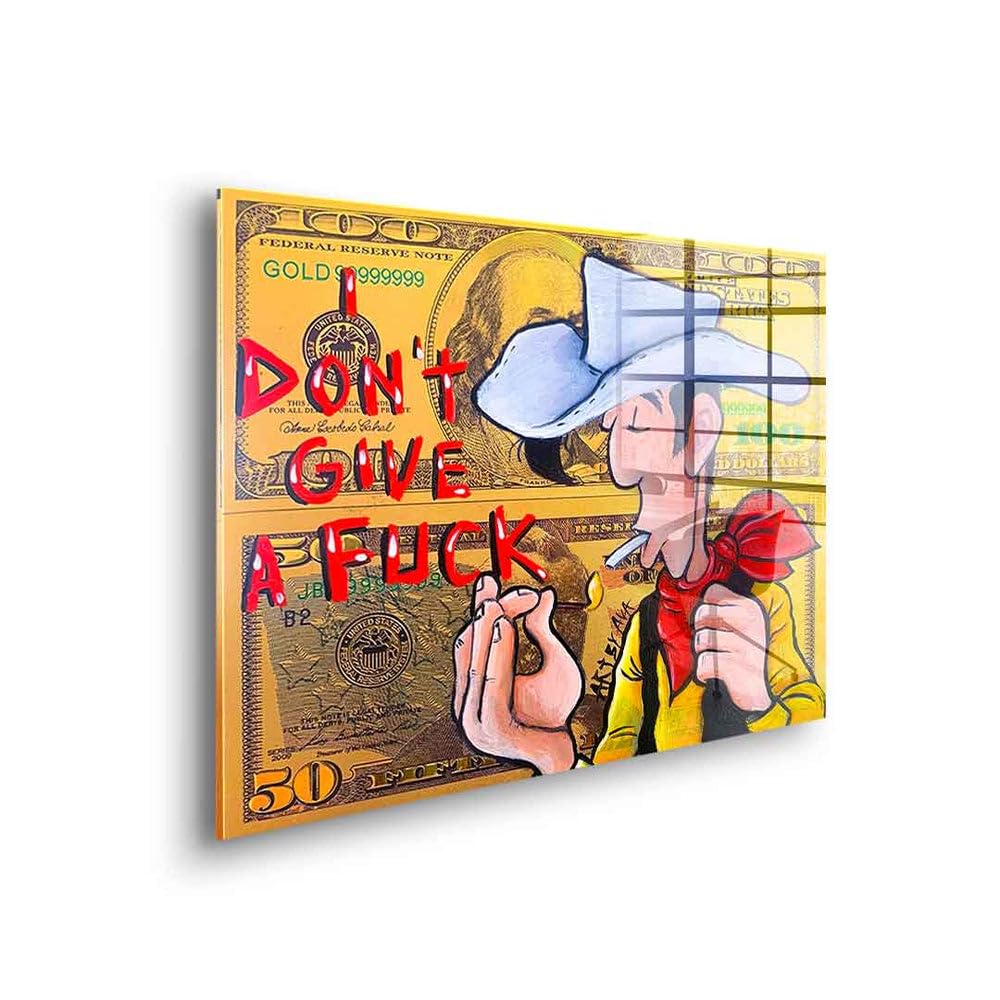 DotComCanvas Acrylglasbild Lucky Luke Dollar Geld Comic Cartoon I don't give a fuck Größe 100 X 75 CM, Farbe Ohne Rahmen