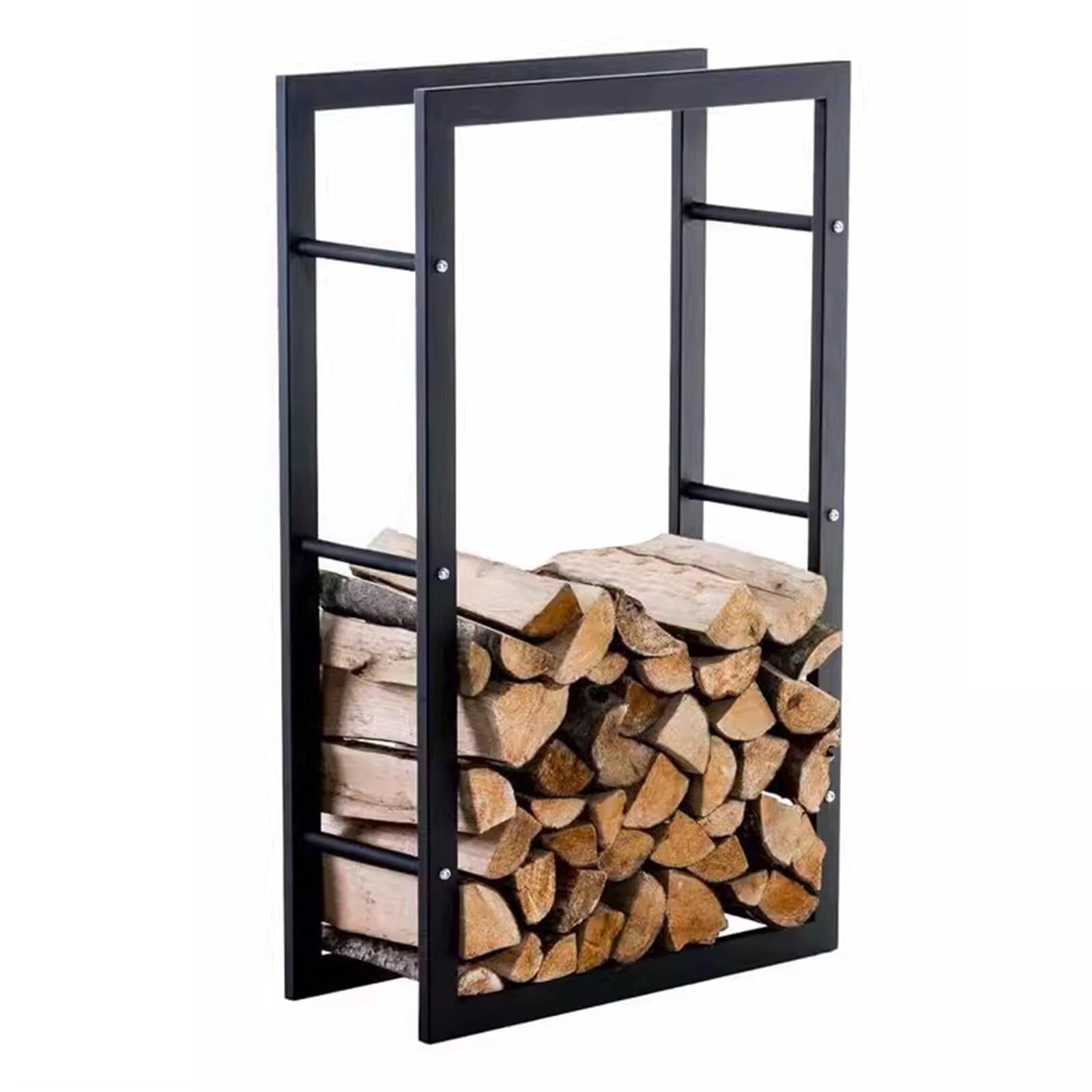 Leñero Alto de Metal para Interior, Soporte de Leña para Chimenea y Estufa, Estantería para Troncos, Negro, Secado y Apilado de Leña