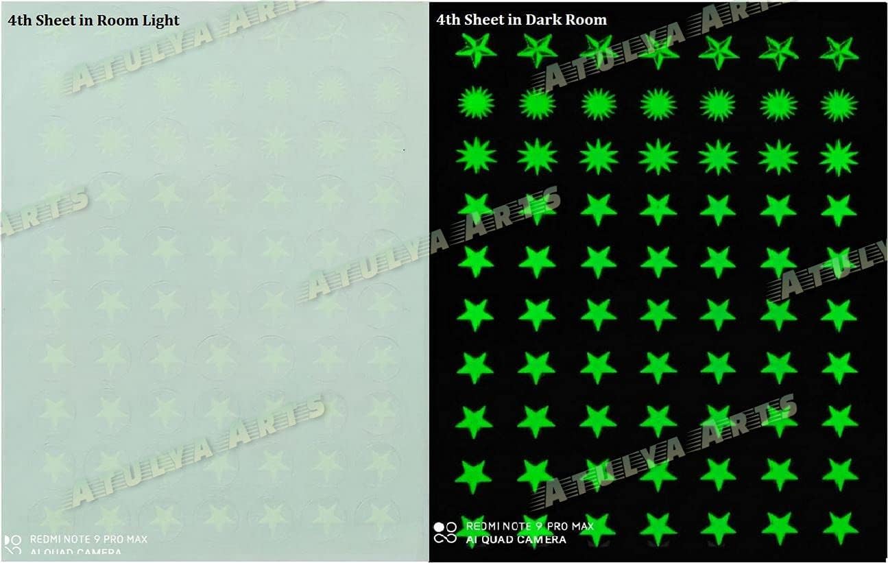 Ceiling Star Radium Stickers, (165 PCS) Night Glow in The Dark Stars for Ceiling or Wall Sticker, Glowing Stars Radium Wall Stickers for Girls Kids Bedroom Décor