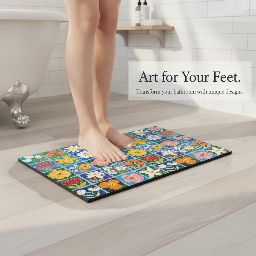 Tappetino da Bagno in atomacea, Fiori B, 80x120cm | Superficie assorbente, Tappetino Bagno Composito, Davanti al lavabo, Per cerca praticità
