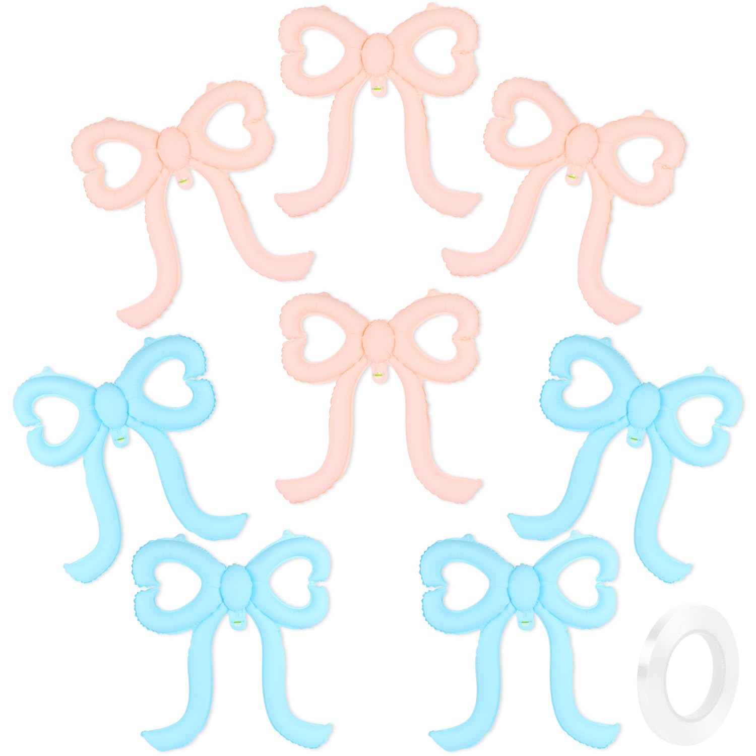 UHOMENY 8Pcs Bow Balloons Cute Heart-Shaped Bow Foil Ribbon Balloon Bow Tie Bridal Balloon Set for Wedding Birthday Themed Party Decorations (Pink, Blue)