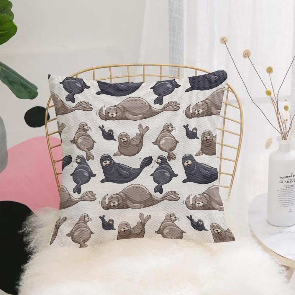 Hyosxw Seamless Background With Seals Illustration - A7 Cushion Cover,Throw Pillow Case Home Decorative For Living Room Bedroom Sofa Chair 18X18 Inch,Seamless Background With Seals Illustration,Pillowcase 45X45cm