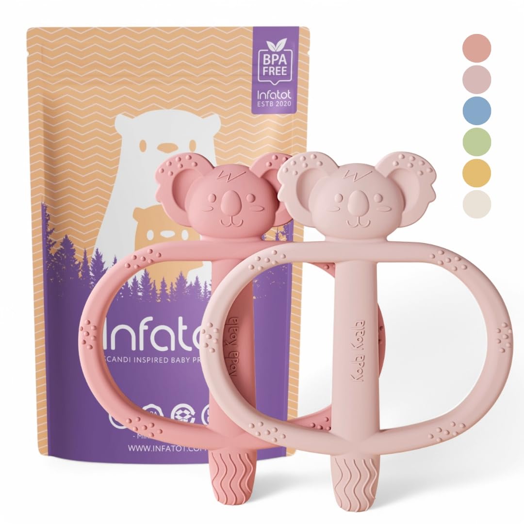 Infatot® Silicone Teething Toys for Baby 2 Pack Koda Koala Bitey, BPA Free Teether for Newborn Infant & Toddler