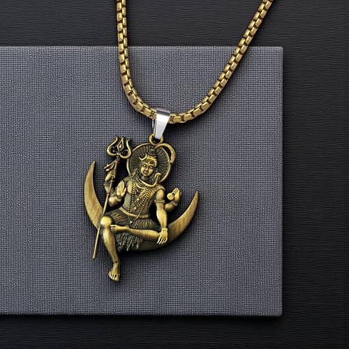 Image of M Men Style Lord Shiva Pendant Necklace Solid Brass Pendant with 22 Inch Stainless Steel Box Chain Unisex