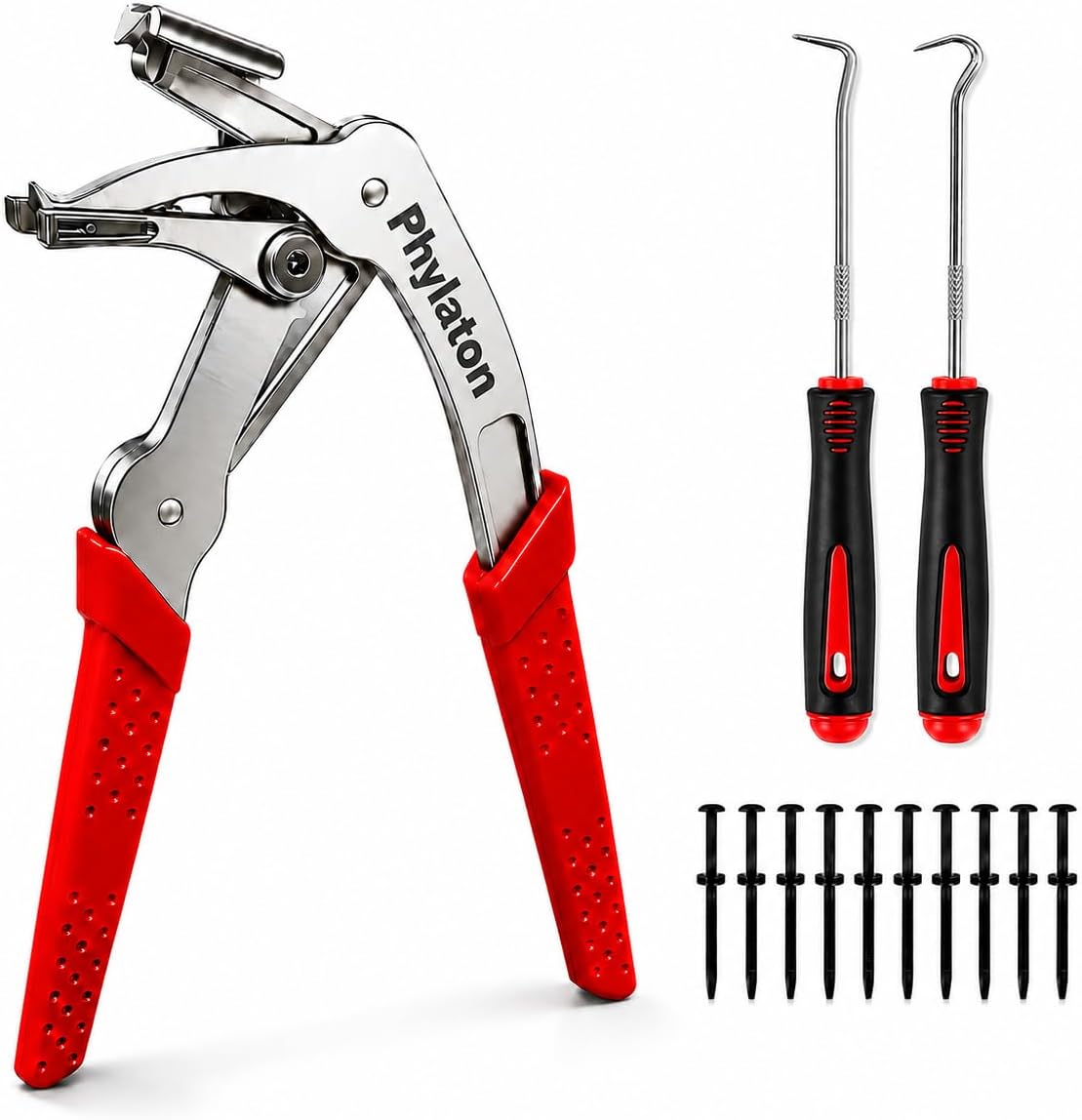 Car Clip Pliers, Clip Removal Tool, 2PCS Hook Tools, 10PCS Universal Cable Tie Buckle Narrow Areas Trim Removal Tool Kit, PVC Non-Slip Grip, Ergonomic, Rust-Proof and Waterproof