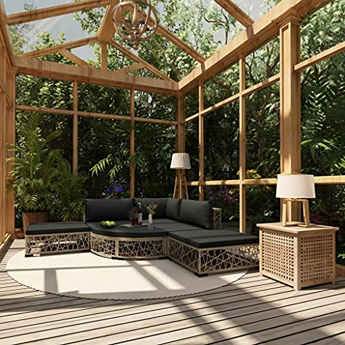Set de sofás de jardín 6 Piezas y Cojines ratán sintético Gris,Conjuntos de jardín-46807