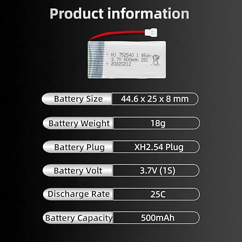 Miniatura 2 de 2 unids 3.7 V 500 mAh 25C 752040 batería recargable Lipo con cargador USB para Syma X5C cheerson CX30 skytech M68 BBS 868 Quadcopter RC Drone piezas