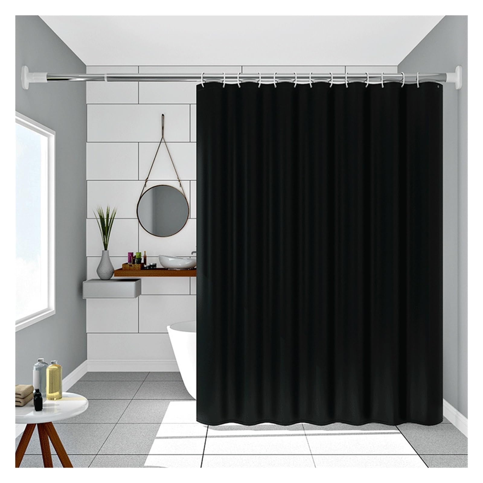 PIGENEQW Shower Liner Cloth Waterproof Black Partition Shower Curtain Bathroom Decorative Waterproof(150x180cm)