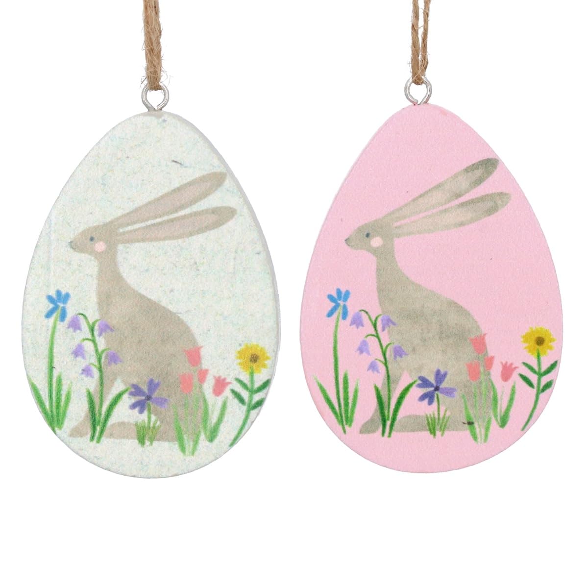 Gisela Graham Set of 2 Floral Hare Easter Egg Decorations