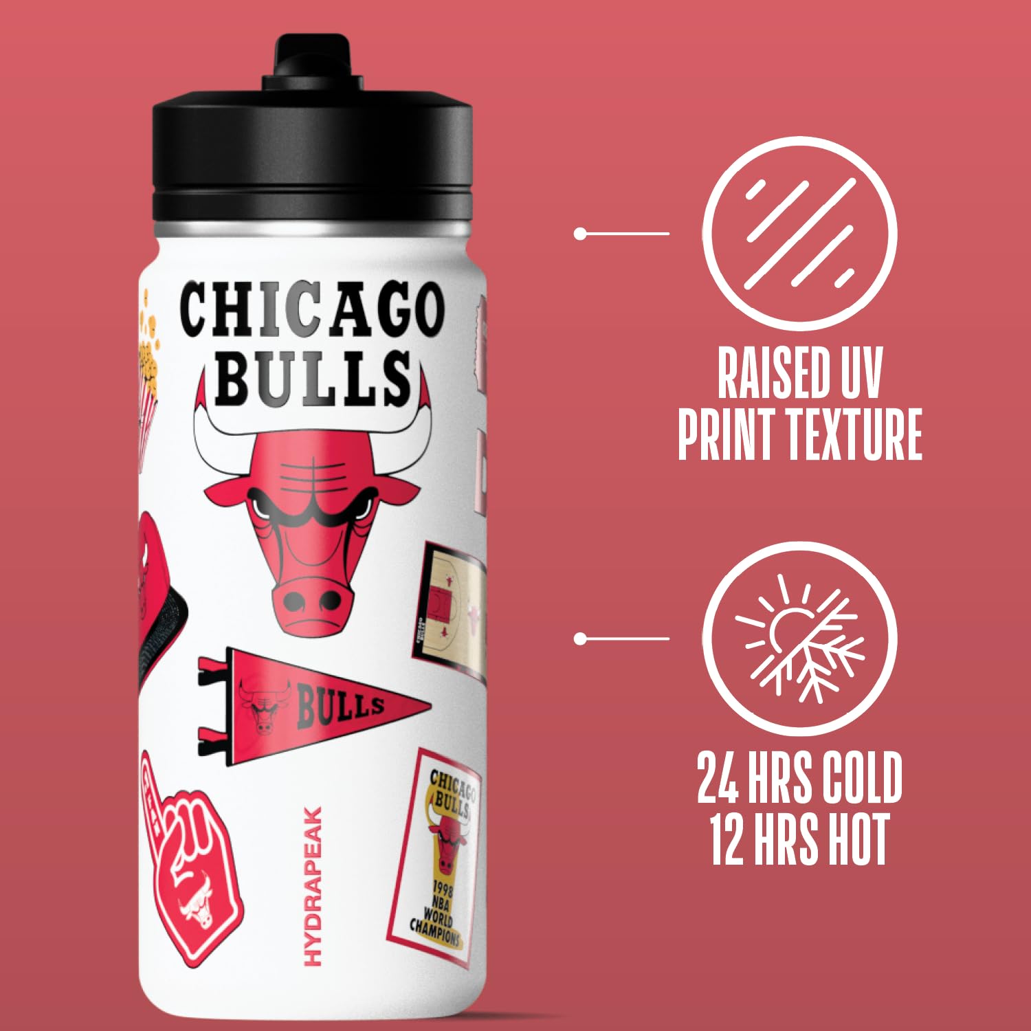 Hydrapeak NBA Offiziell lizenzierte Los Angeles Lakers Active Water Bottle mit Becherdeckel und Griff, wiederverwendbar, Edelstahl, doppelwandig, isoliert, Sportgeschenk