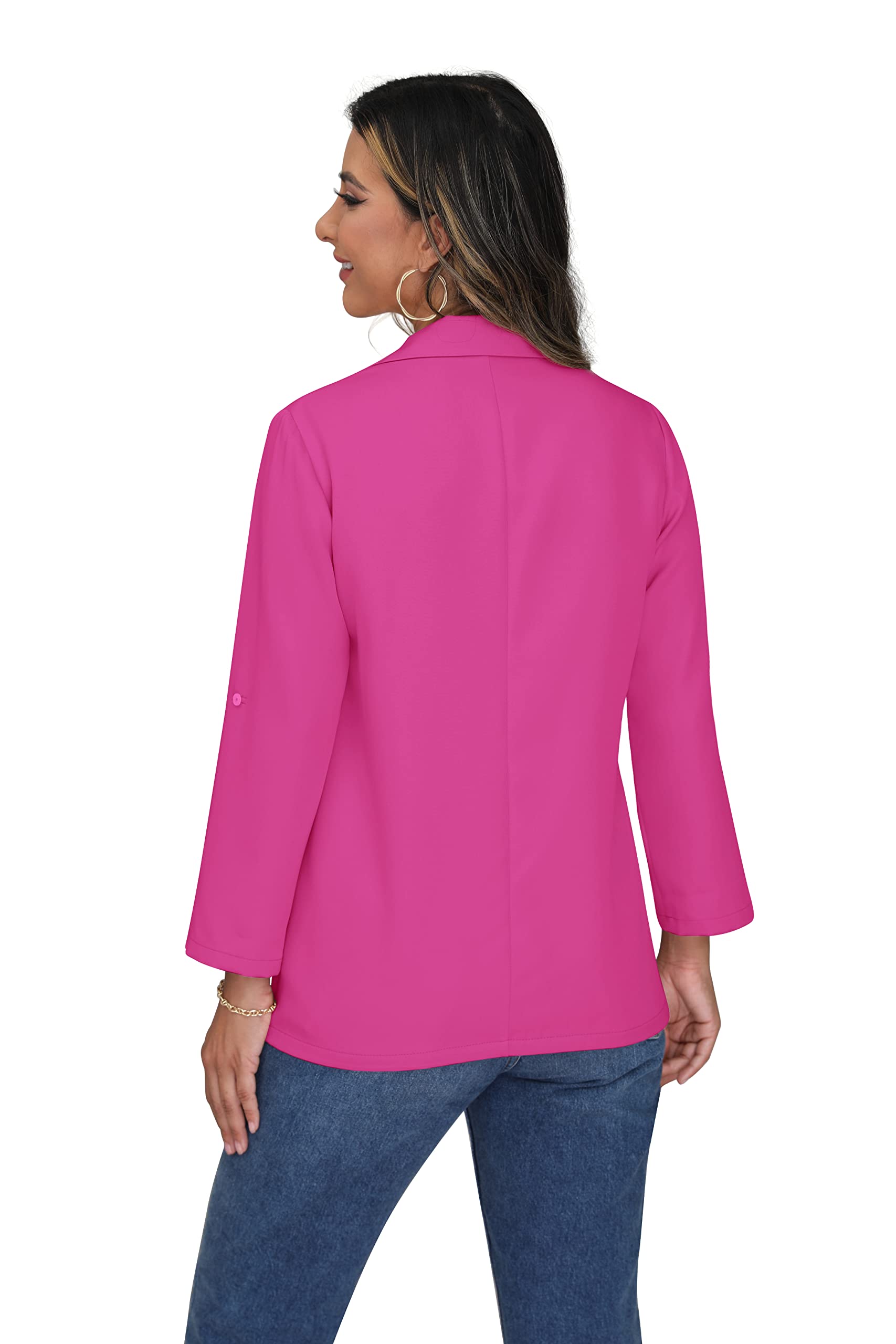 PrinStory Americana abierta para mujer, chaqueta de manga ajustable con botones y bolsillos
