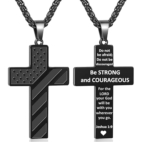 Cross Necklace for Men, Bible Verse American Flag Pendant Gifts for Birthday Christ...
