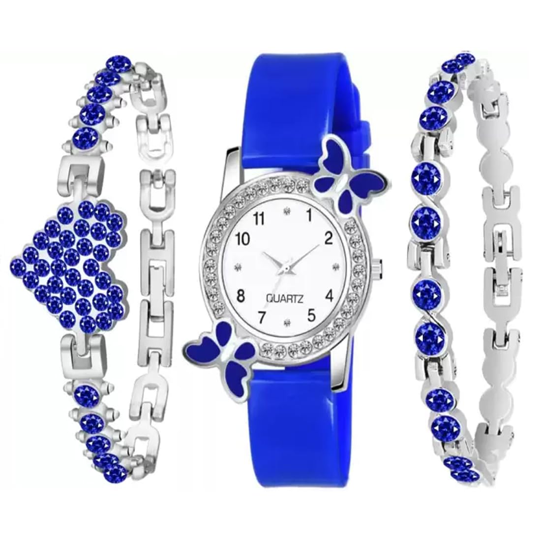 GOLDENIZE FASHION Branded Stylish Colourful Analog Butterfly Dial Womens &Girls Watch with jwellery Bracelets for Gift- Womens Pack of 3 Watch with Bracelets (Blue) (B0CH18XDMG) Amazon Price History, Amazon Price Tracker