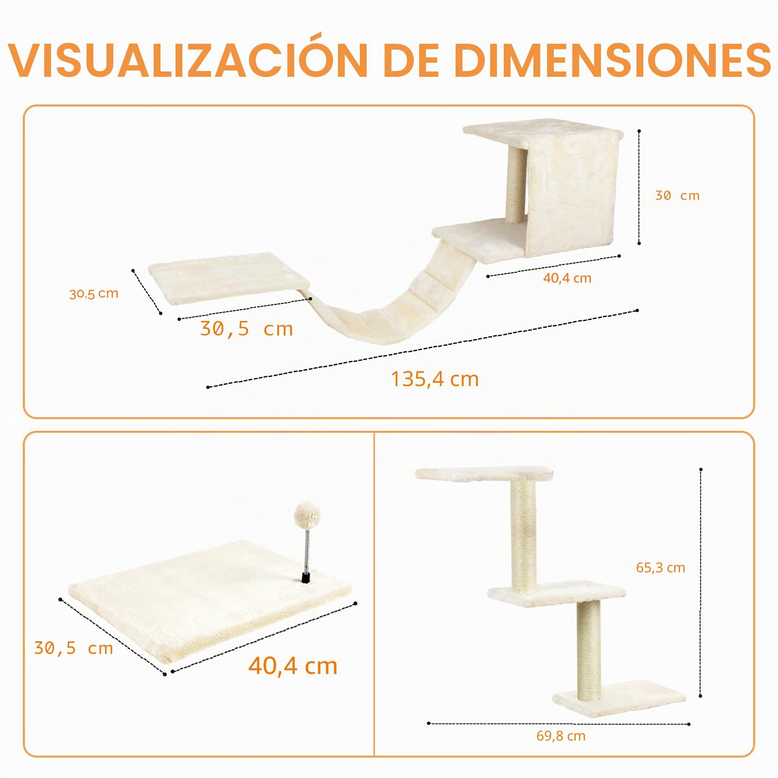 Juego de pared de escalada para gatos con hamaca, cueva para gatos, puente para gatos, tabla para rascar y árbol rascador, 4 piezas de madera para gatos Catwalk (beige)