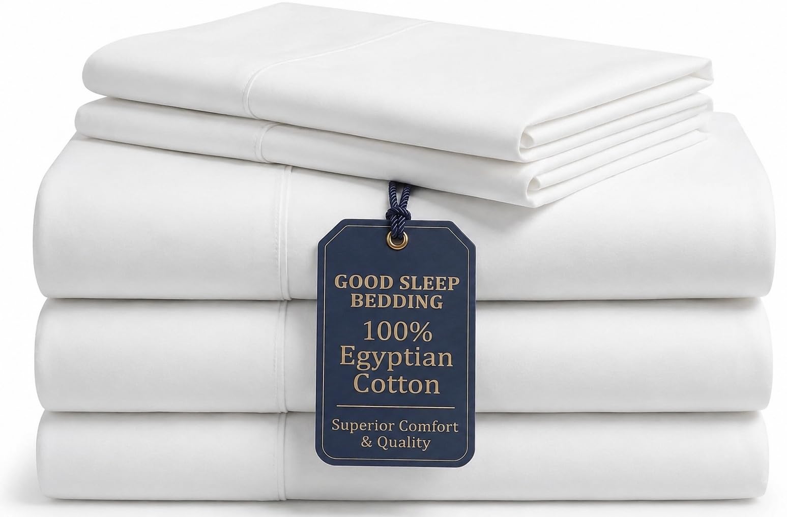 Good Sleep Bedding Lenzuolo bianco king size 1000 fili 100% cotone egiziano tessuto raso traspirante set da 5 pezzi tasca profonda elastica adatta per schiuma a basso profilo e alta