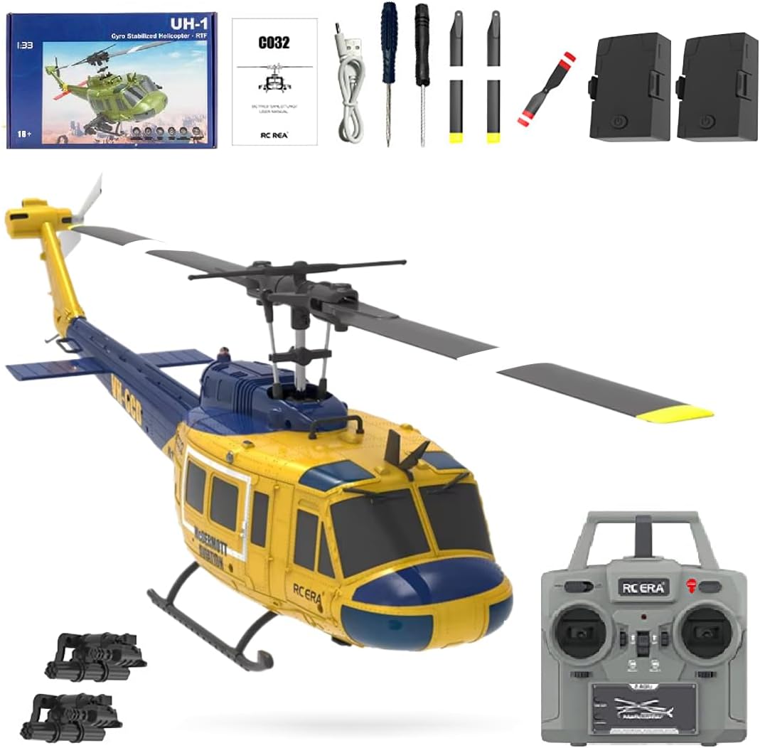 C032 UH-1 Huey Flybarless RC Era Helicopters for Adults Beginners, 1/48 Scale 6CH 2.4G 6-Axis Gyroscope Stabilization, with Altitude Hold & 3D Inverted Flight for Adults Enthusiasts